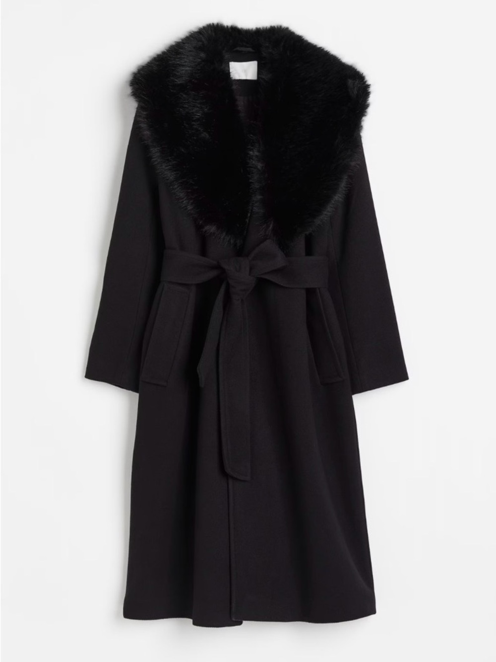 H&M // Black Faux-Fur Collar Wrap Coat